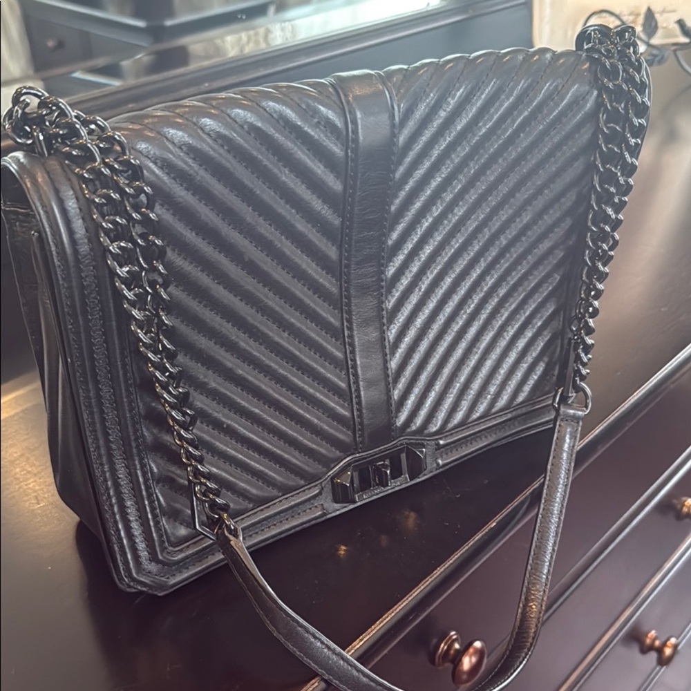 Rebecca Minkoff Chevron flap bag  Black Quilted Chain Shoulder Bag